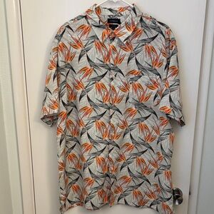 Croft&Barrow Men's Floral Button Dow Print Shirt - Orange and Green